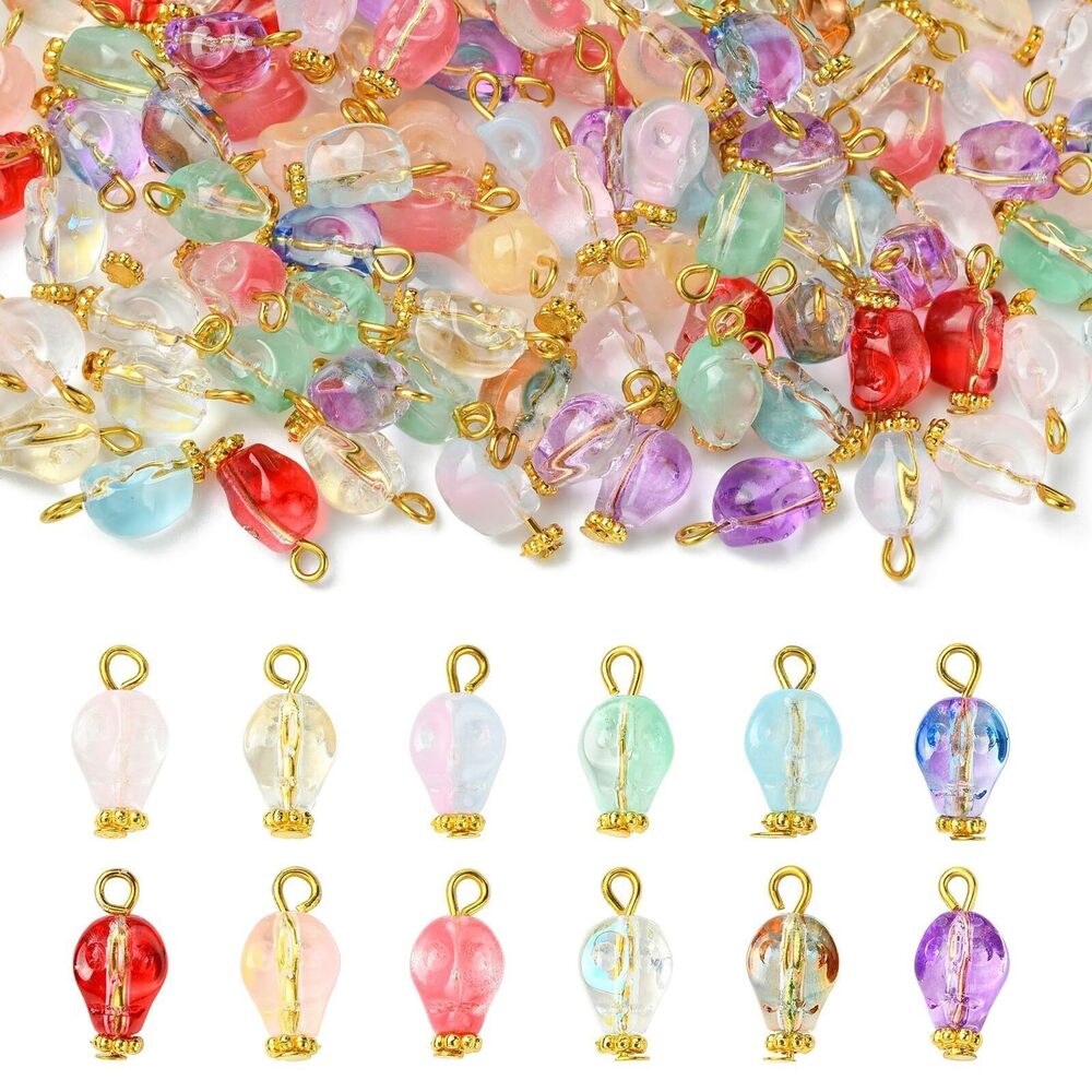 2926 120Pcs 12 Colors Transparent Round Charms Colorful Glass Dangle